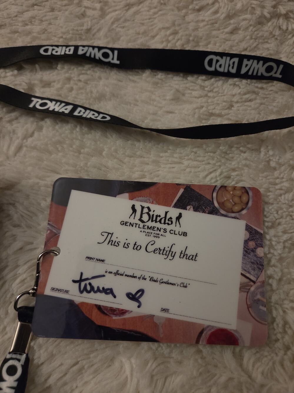Towa Bird Signed Birds Gentlemen's Club Lanyard Badge Autograph In Person